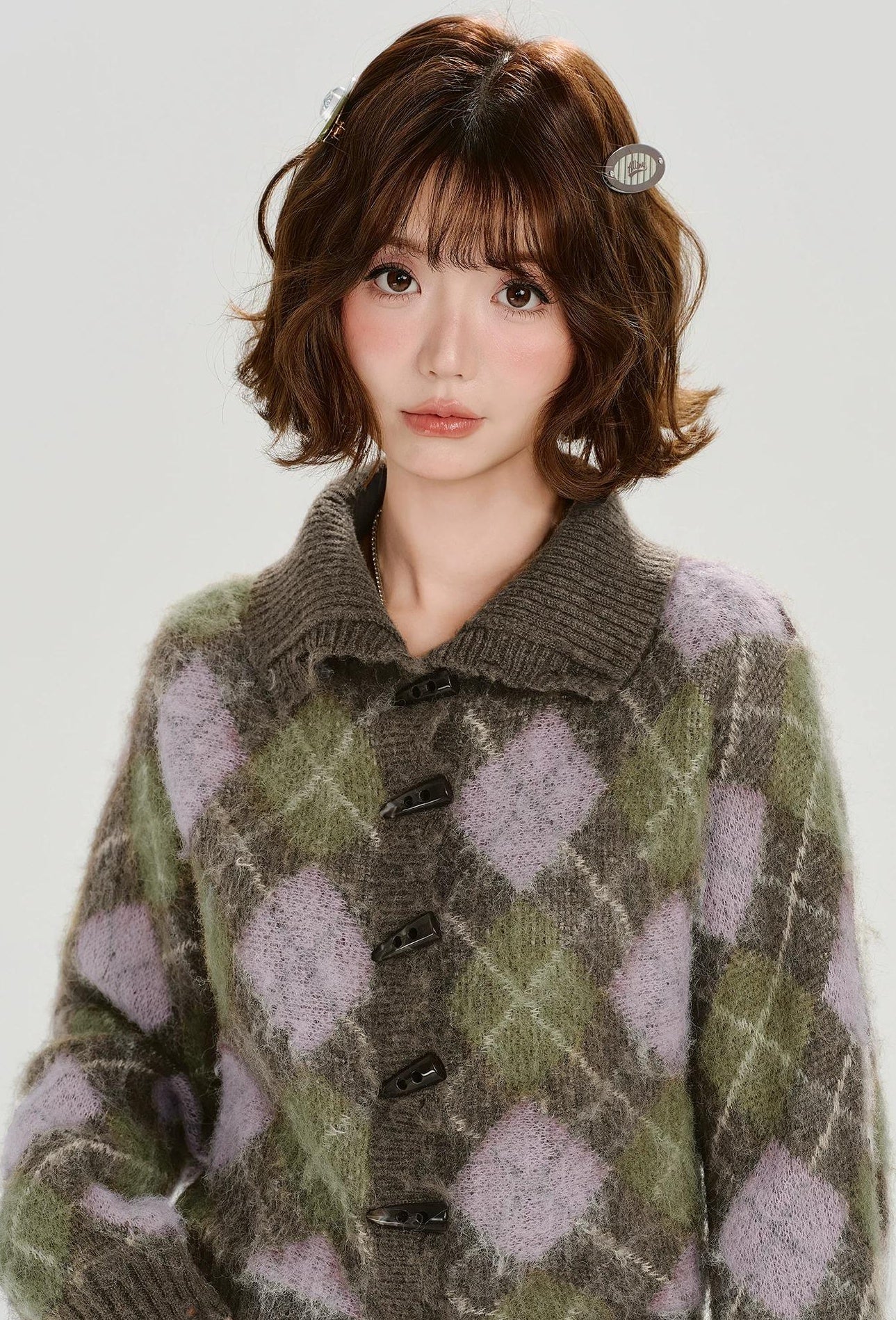 Girlyhalo |  VELVET PLAID CARDIGAN JACKET【ID:TN00011】