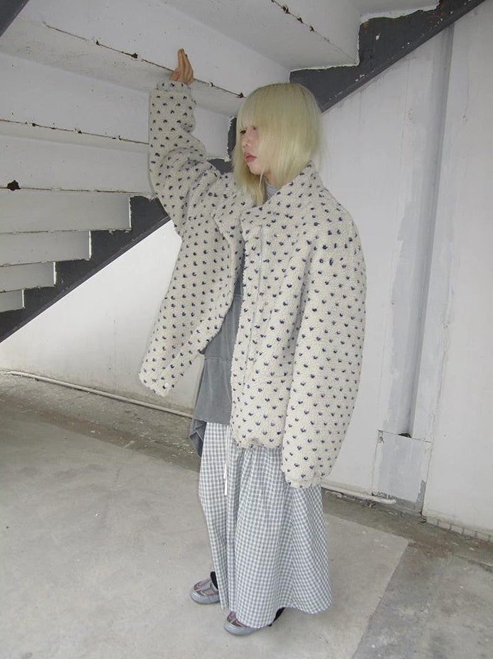 3months | POLKA DOT JACQUARD WOOL COAT【ID:TN00056】