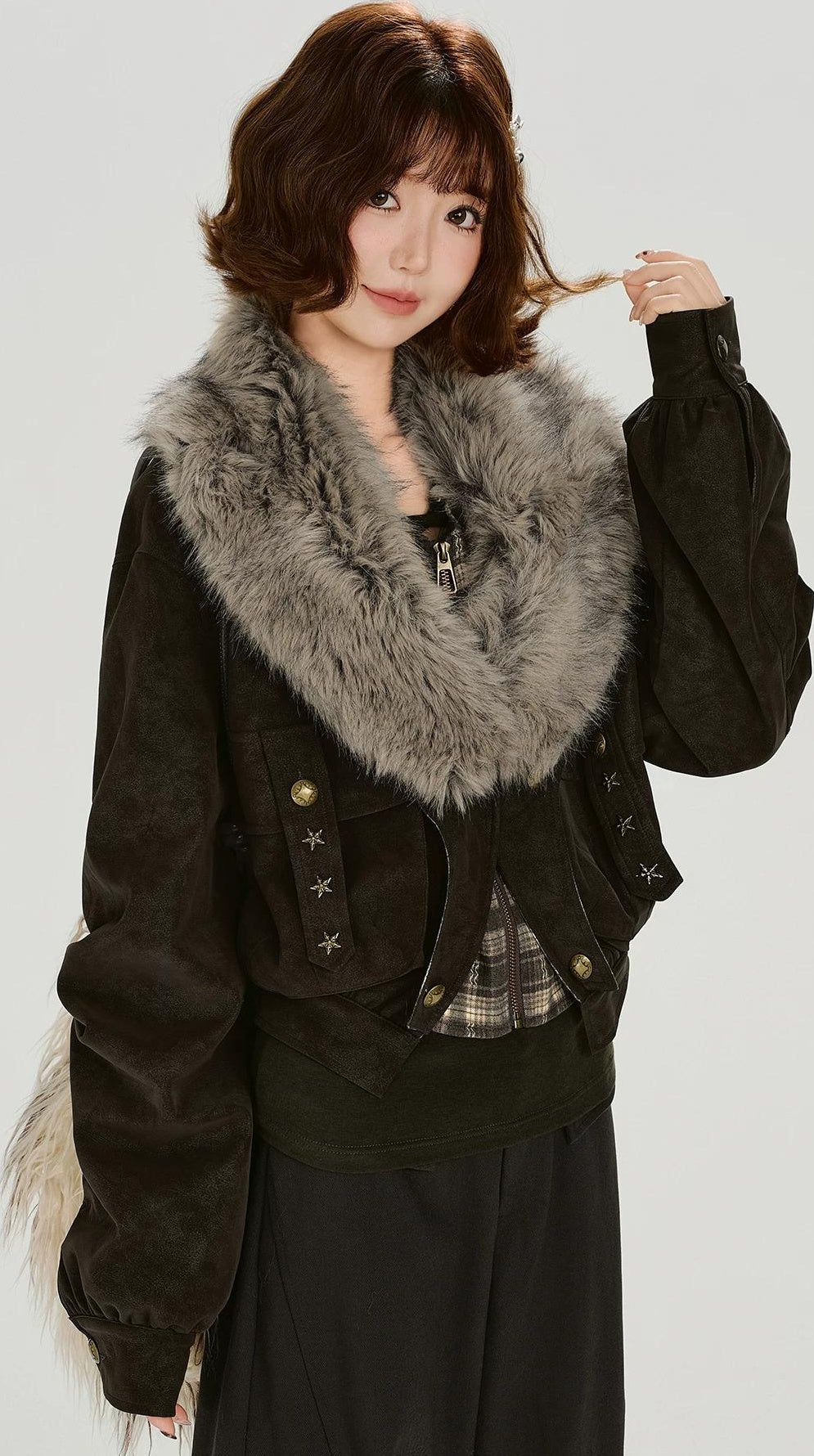 Girlyhalo |  RETRO FUR COLLAR COAT【ID:TN00015】