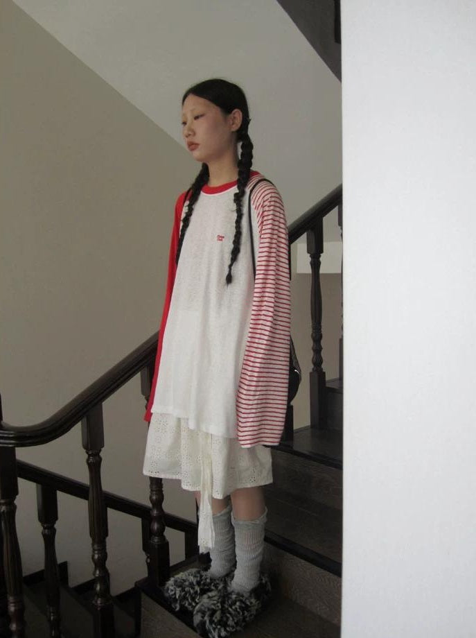 3months | SUMMER STRIPED T-SHIRT WITH SHEER SLEEVES【ID:TN00042】