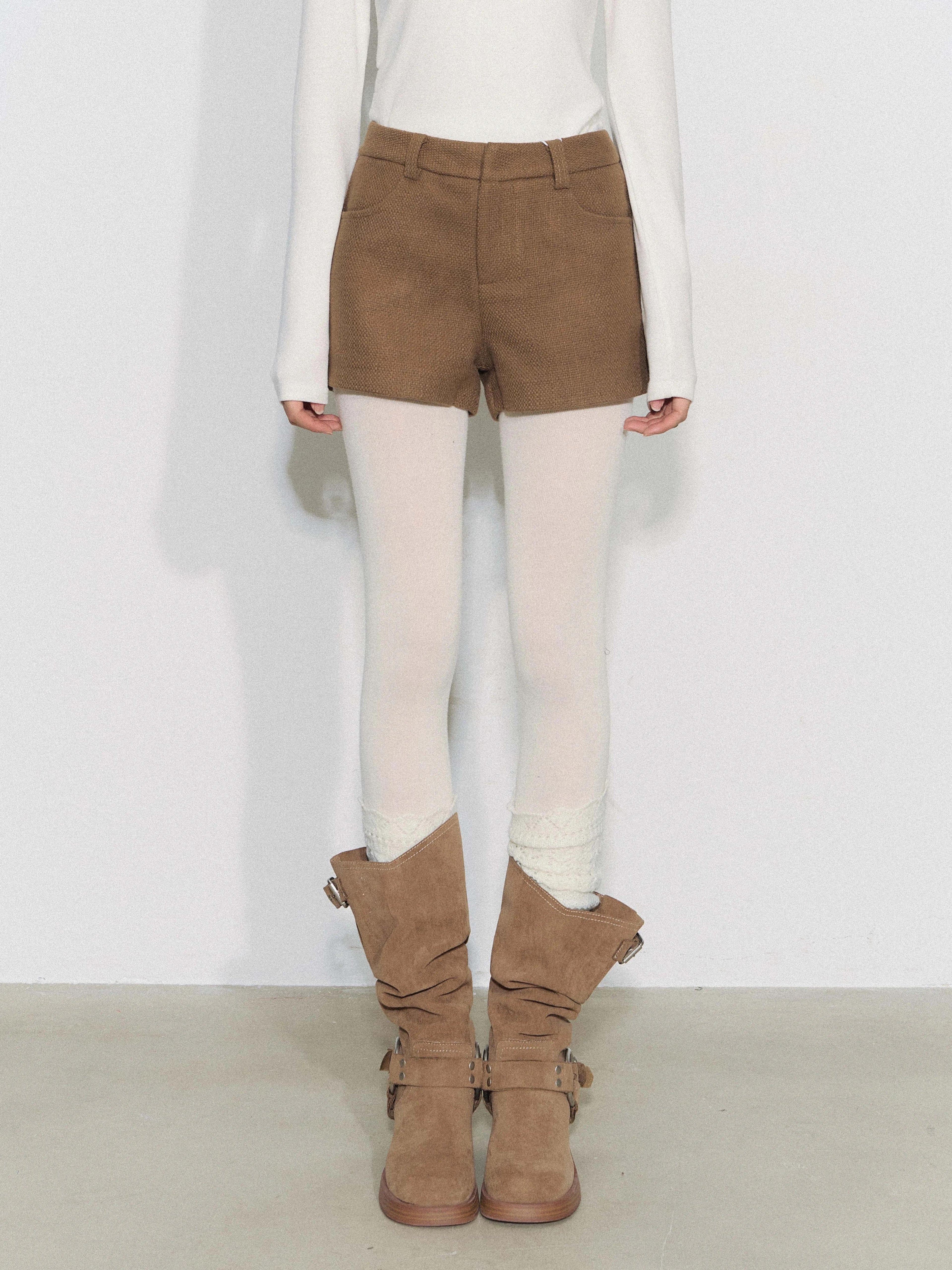 THELIGHT | GRAY TWEED HIGH-WAISTED PANTS【ID:TN00090】