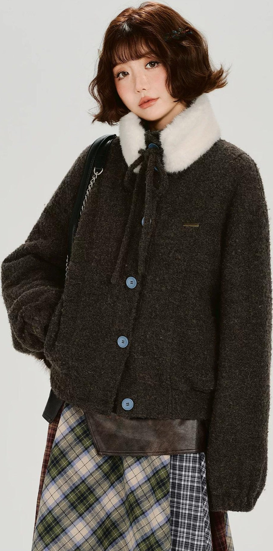 Girlyhalo |  RETRO FUR COLLAR TWEED JACKET【ID:TN00012】