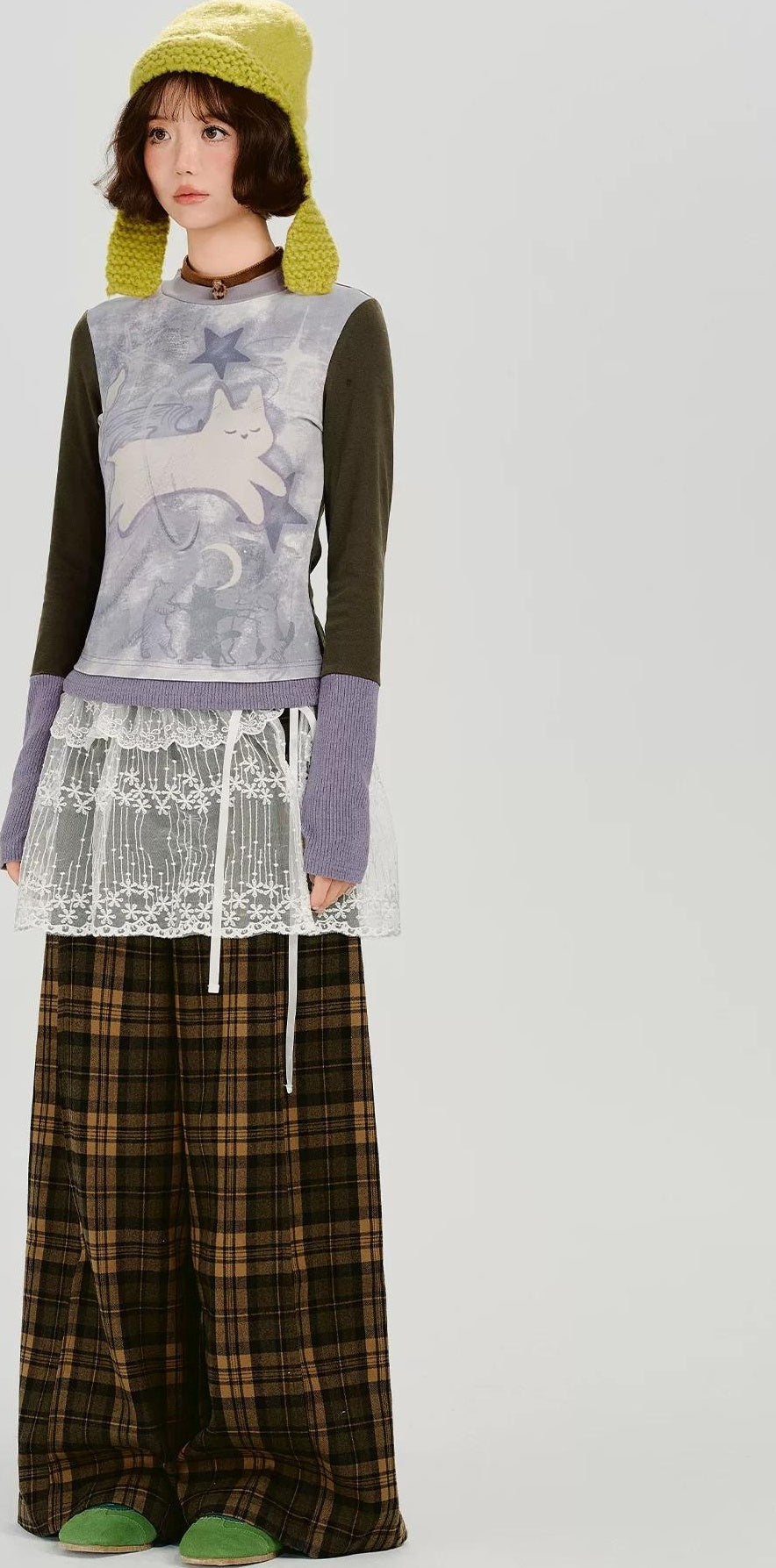 Girlyhalo |  RETRO CARTOON SPLICED LONG SLEEVE T-SHIRT【ID:TN00014】