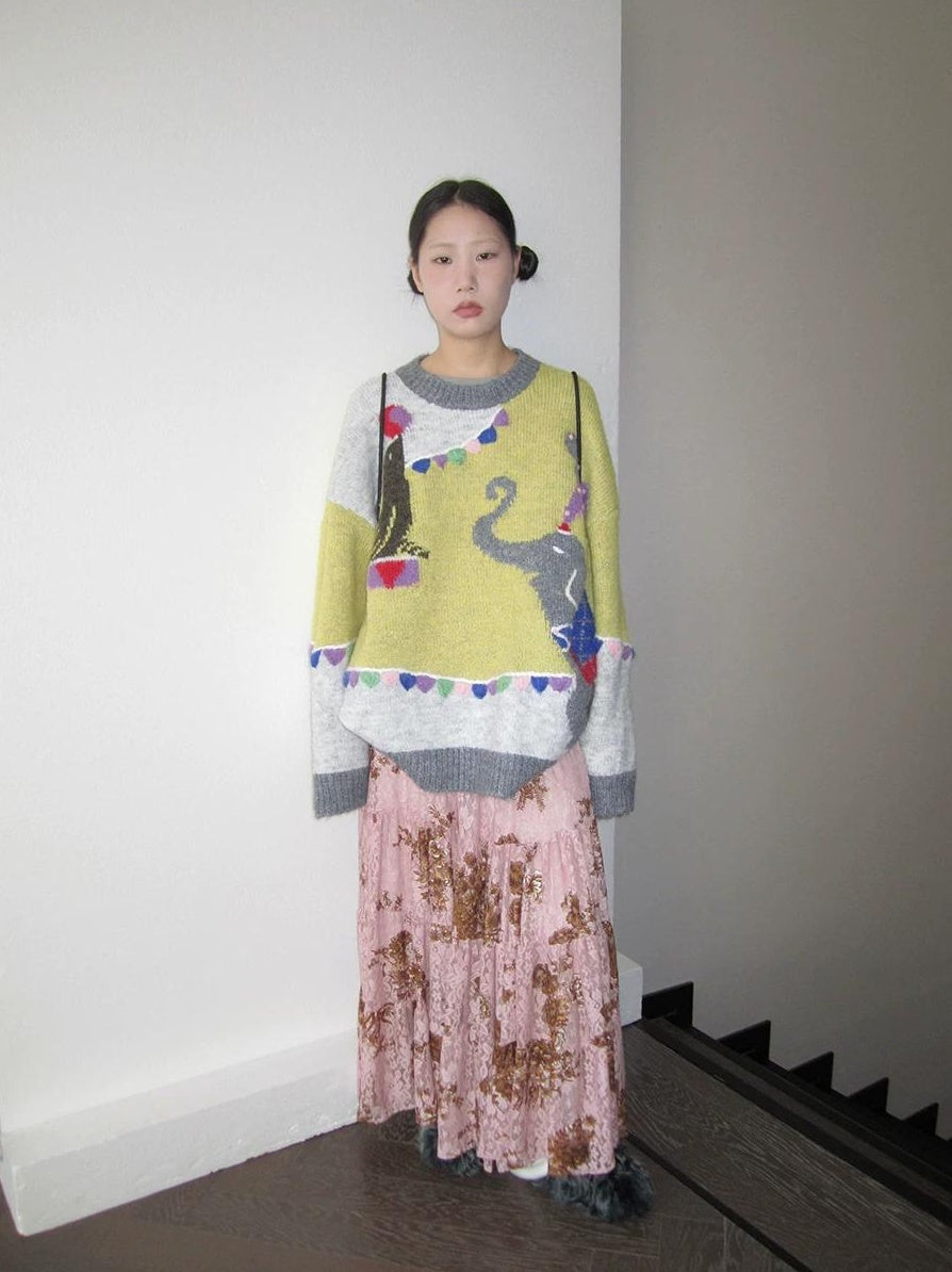3months | RETRO FLOCKING PRINT SKIRT【ID:TN00047】