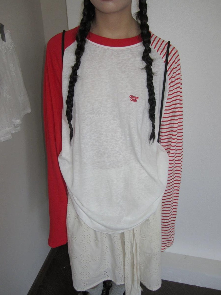 3months | SUMMER STRIPED T-SHIRT WITH SHEER SLEEVES【ID:TN00042】