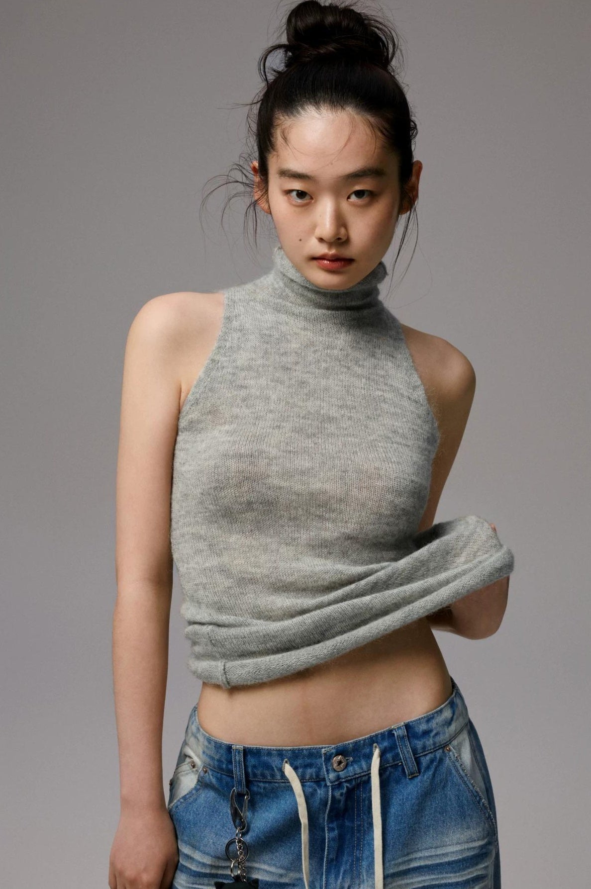 1JINN STUDIO | HIGH NECK MOHAIR KNIT TOP【ID:TN00069】