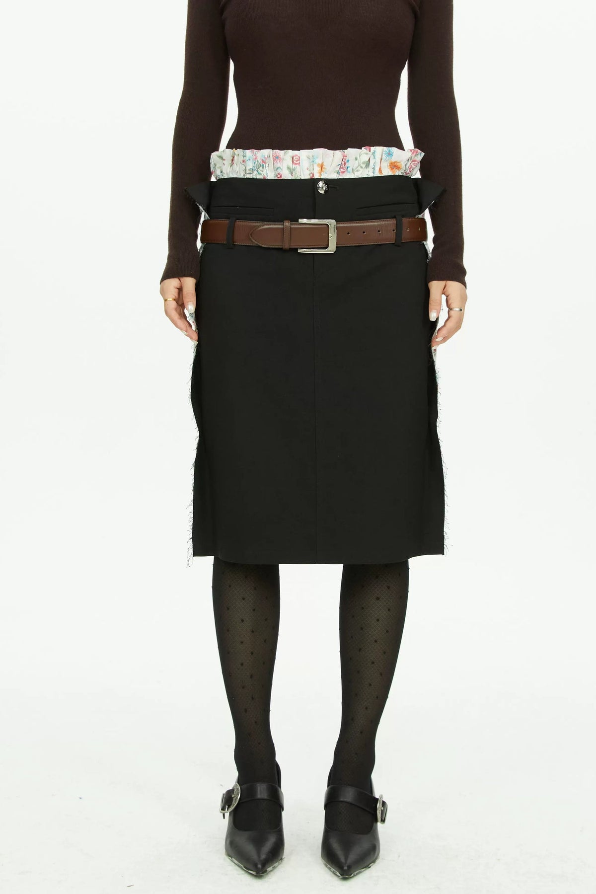 Black Floral Patchwork Wavy Skirt