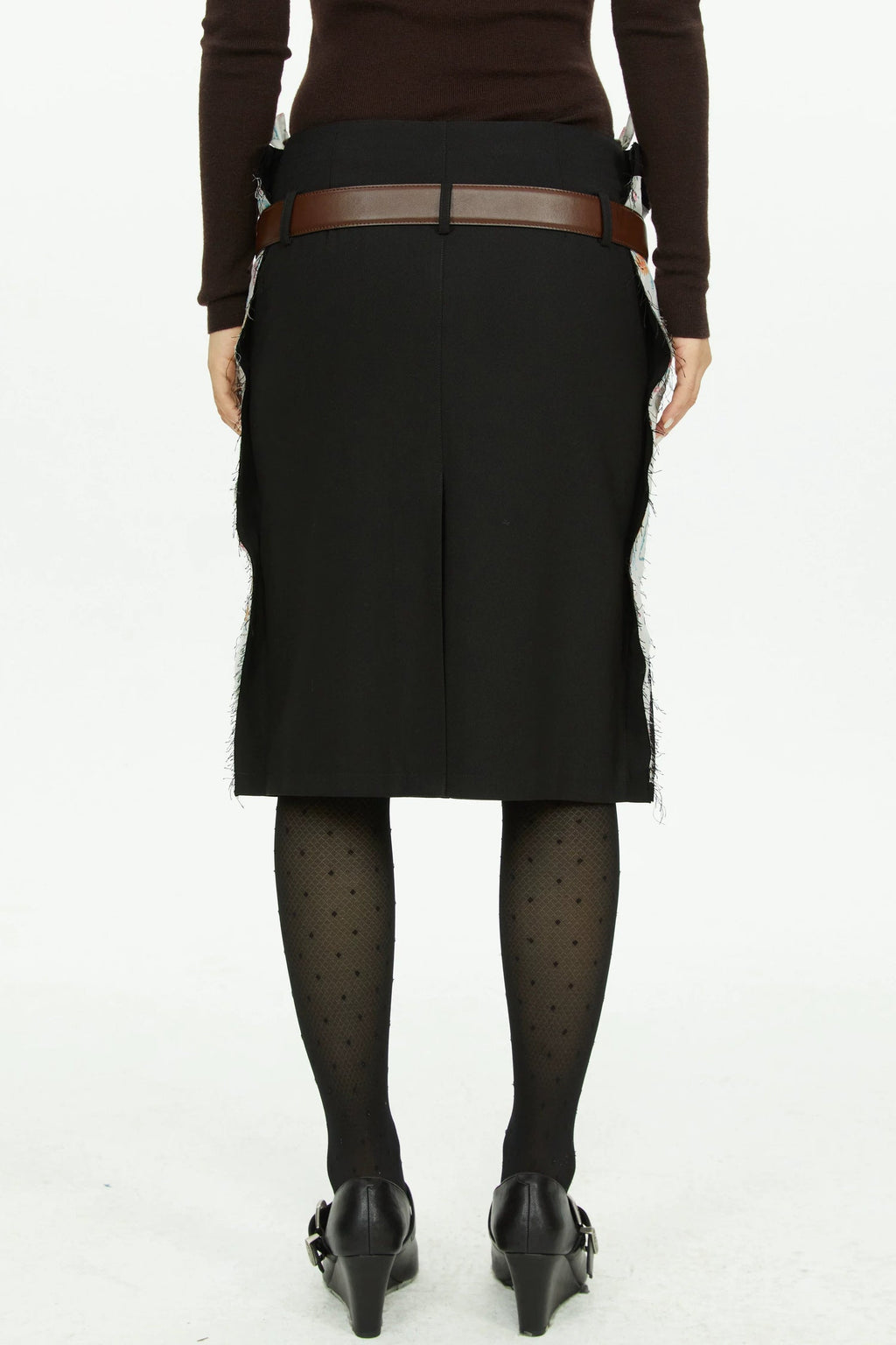 Black Floral Patchwork Wavy Skirt