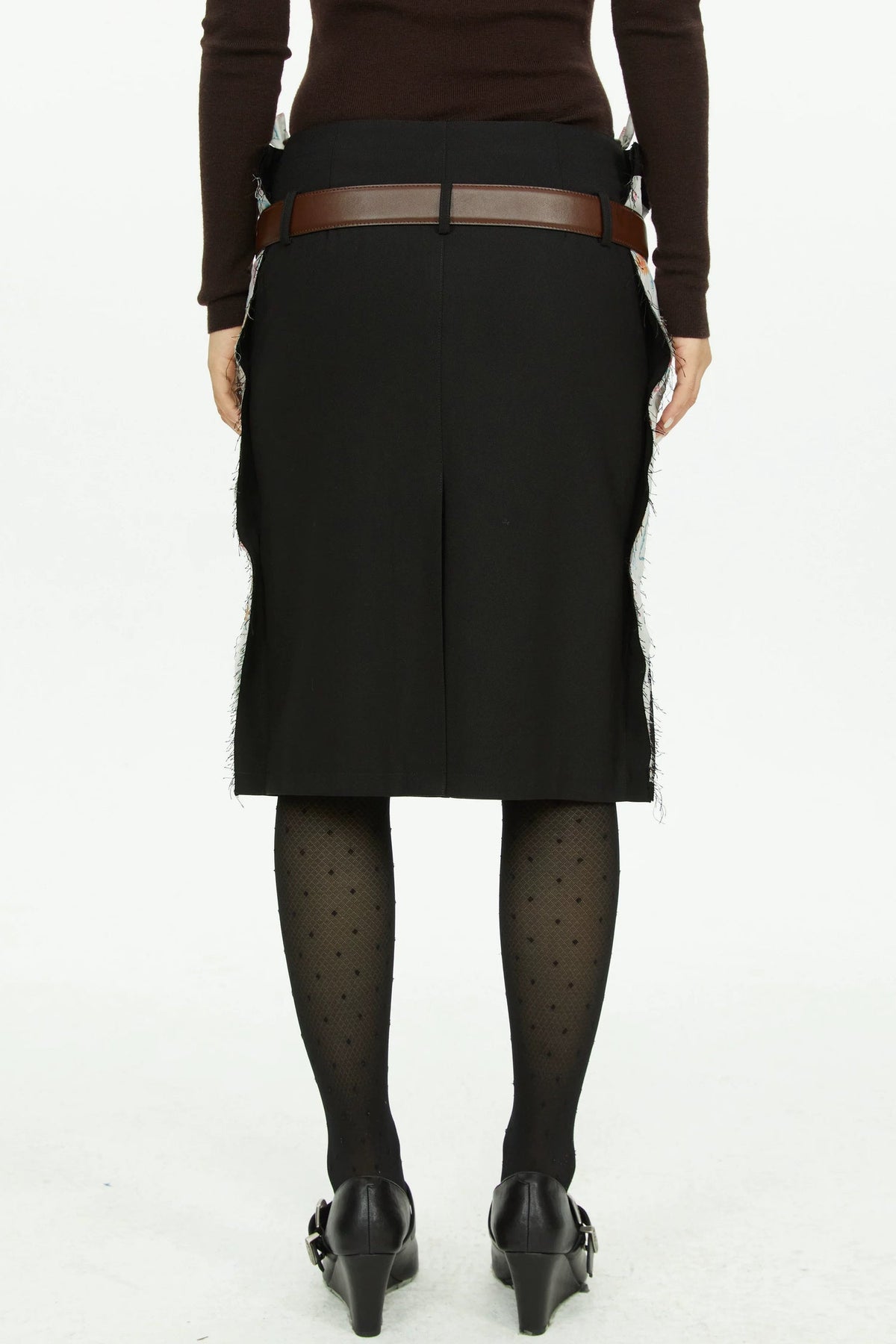 Black Floral Patchwork Wavy Skirt