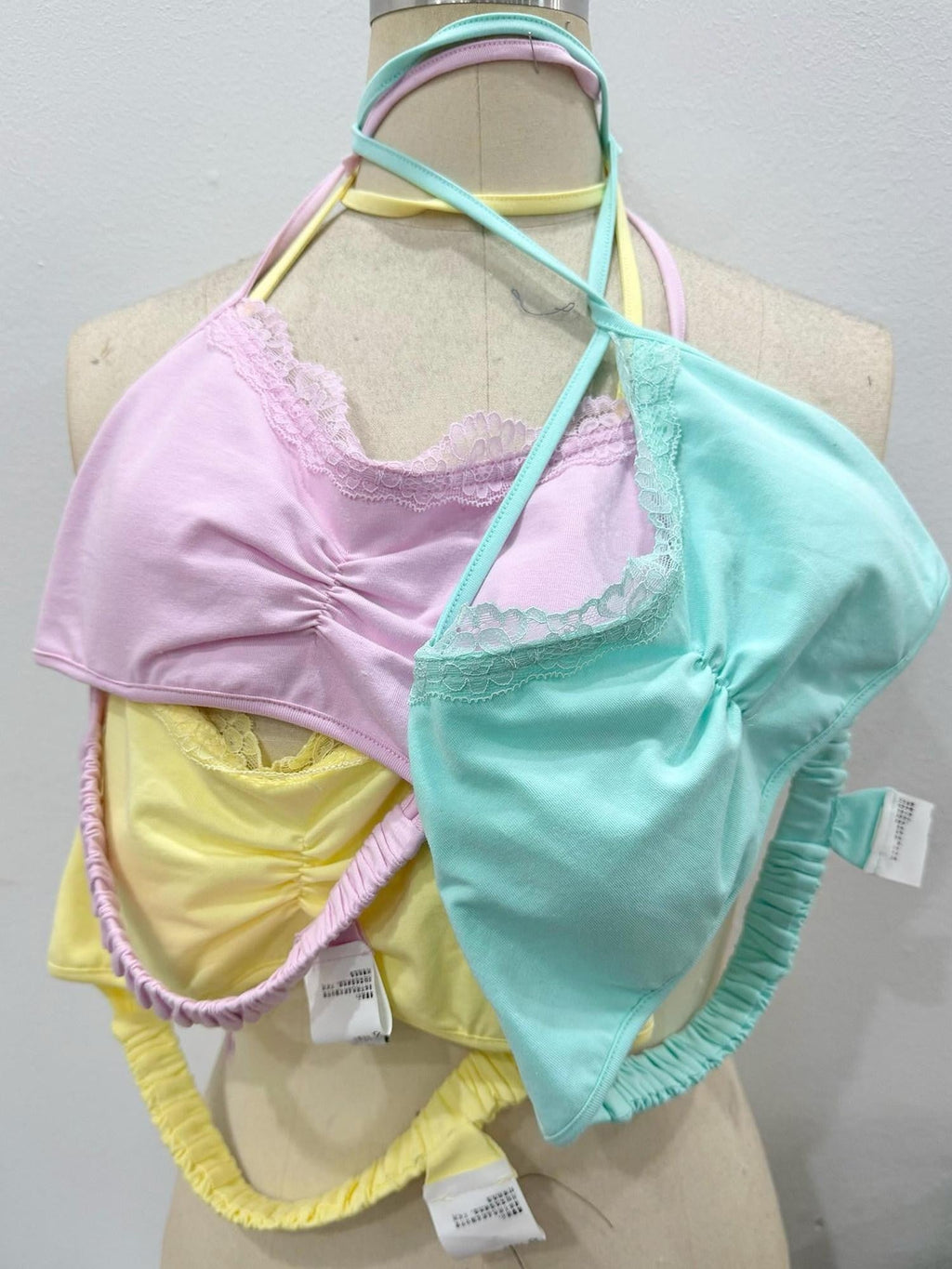 Mint Green Colorful Lace Halter Women's Stretch Cotton Bikinis