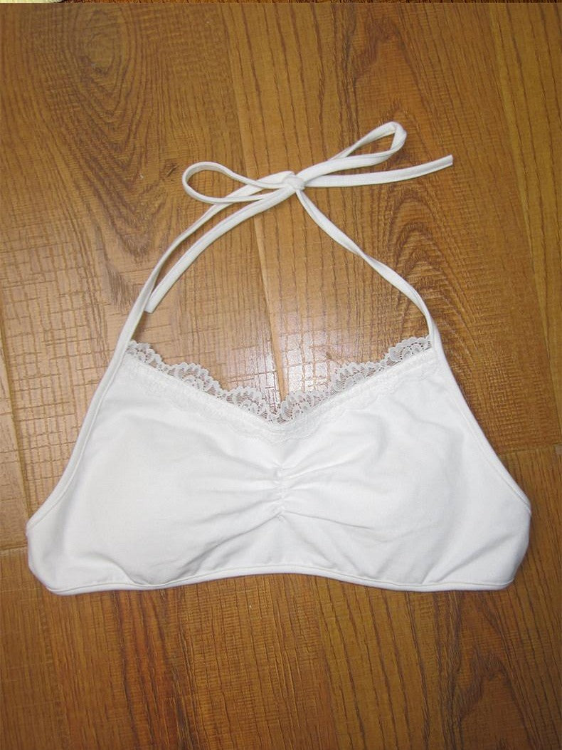 Mint Green Colorful Lace Halter Women's Stretch Cotton Bikinis