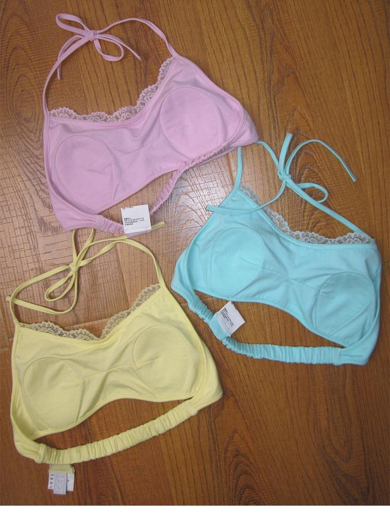 Mint Green Colorful Lace Halter Women's Stretch Cotton Bikinis