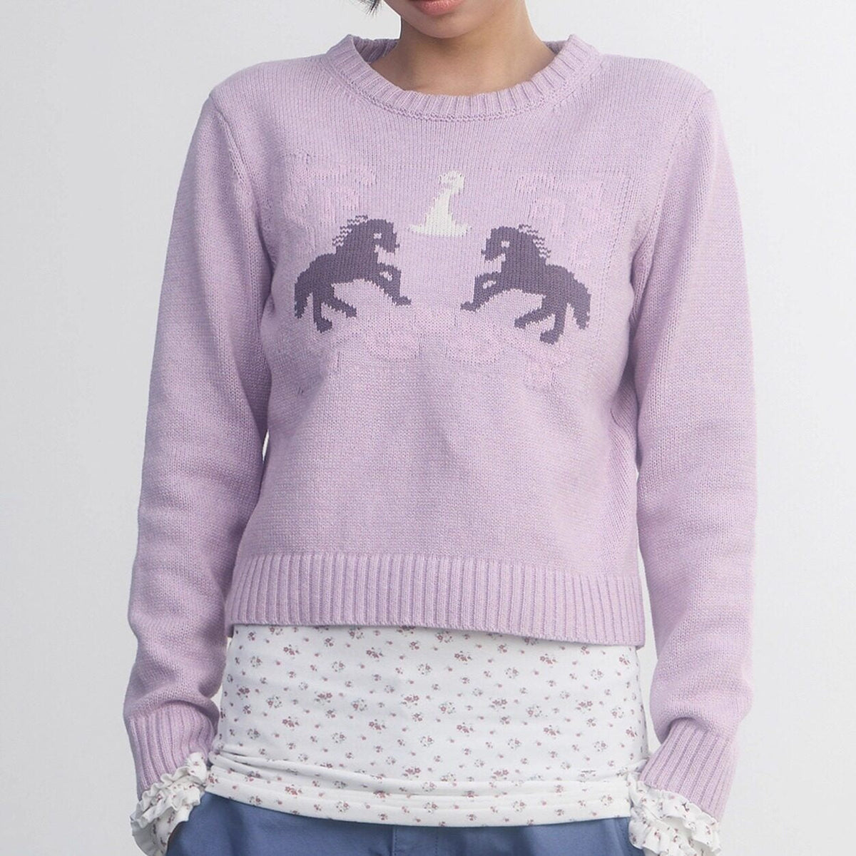 Retro Fairy Tale Pony Intarsia Knit Women'S Cotton Acrylic Blend Sweaters