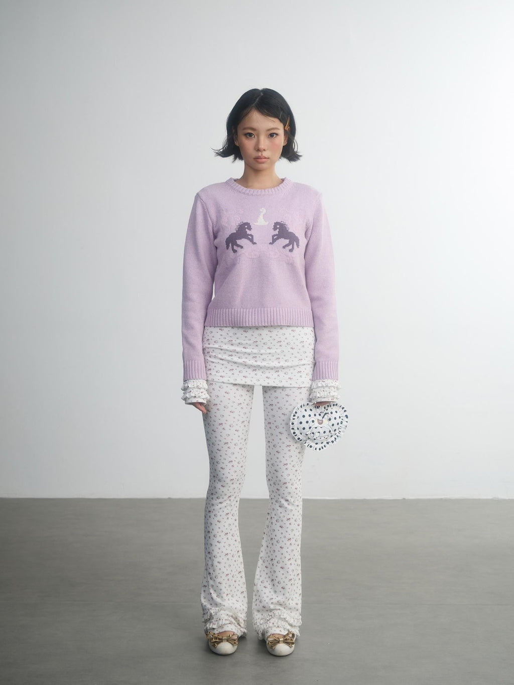Retro Fairy Tale Pony Intarsia Knit Women'S Cotton Acrylic Blend Sweaters