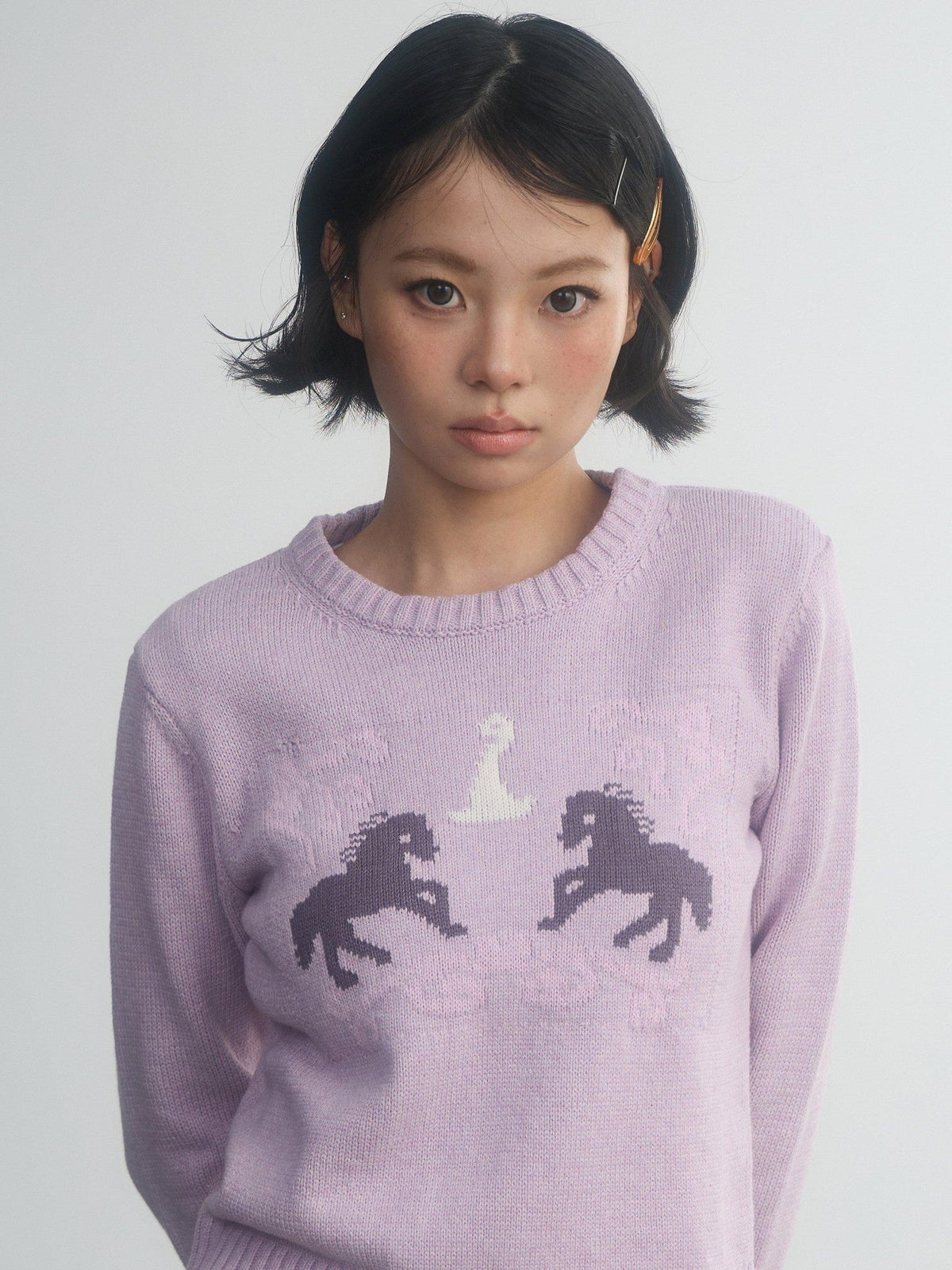 Retro Fairy Tale Pony Intarsia Knit Women'S Cotton Acrylic Blend Sweaters