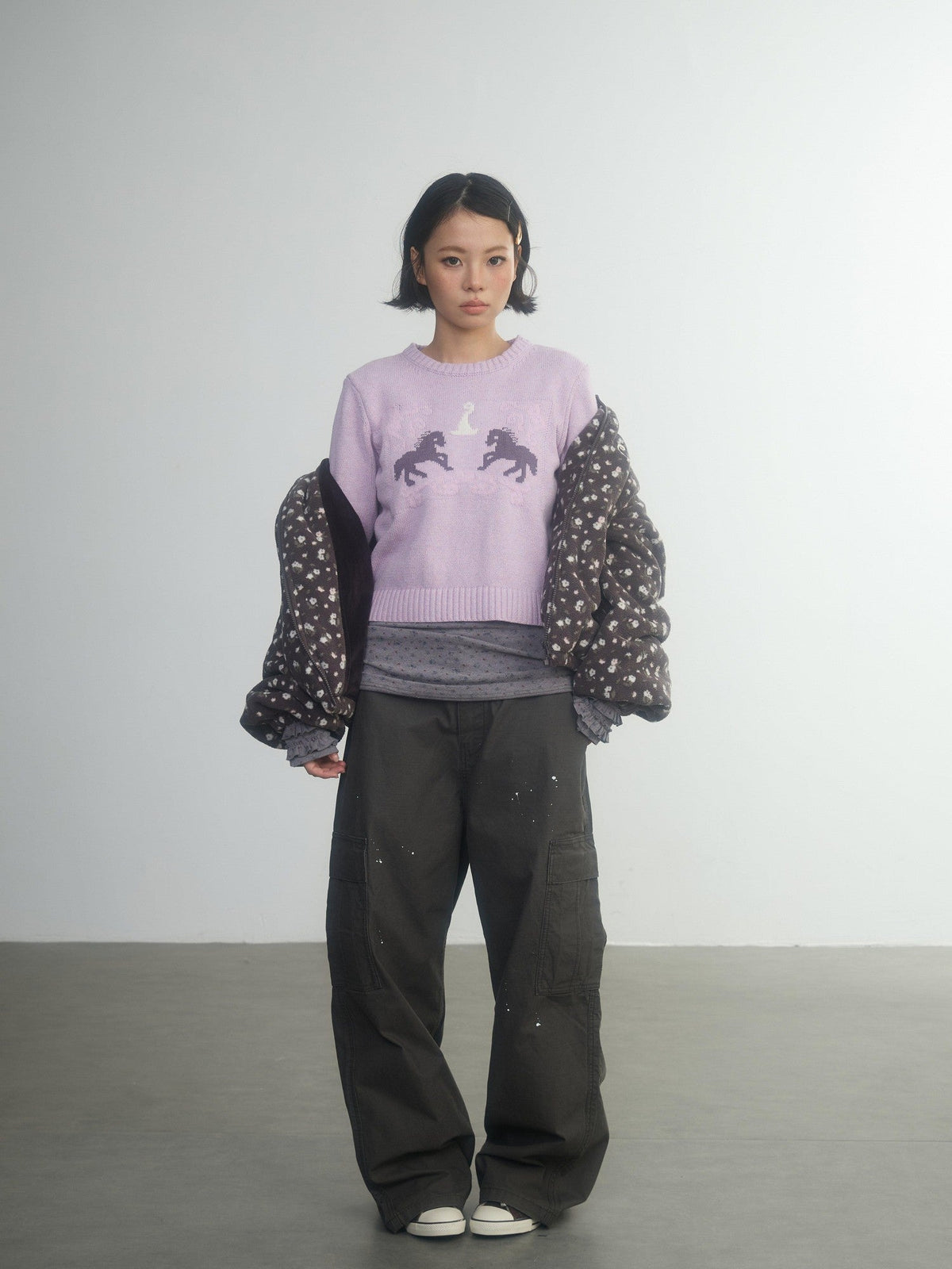Retro Fairy Tale Pony Intarsia Knit Women'S Cotton Acrylic Blend Sweaters