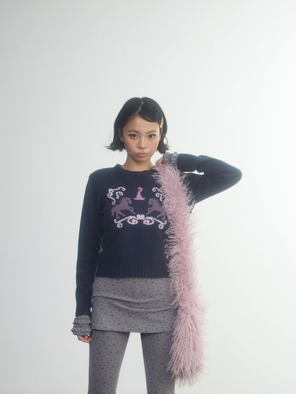 Retro Fairy Tale Pony Intarsia Knit Women'S Cotton Acrylic Blend Sweaters