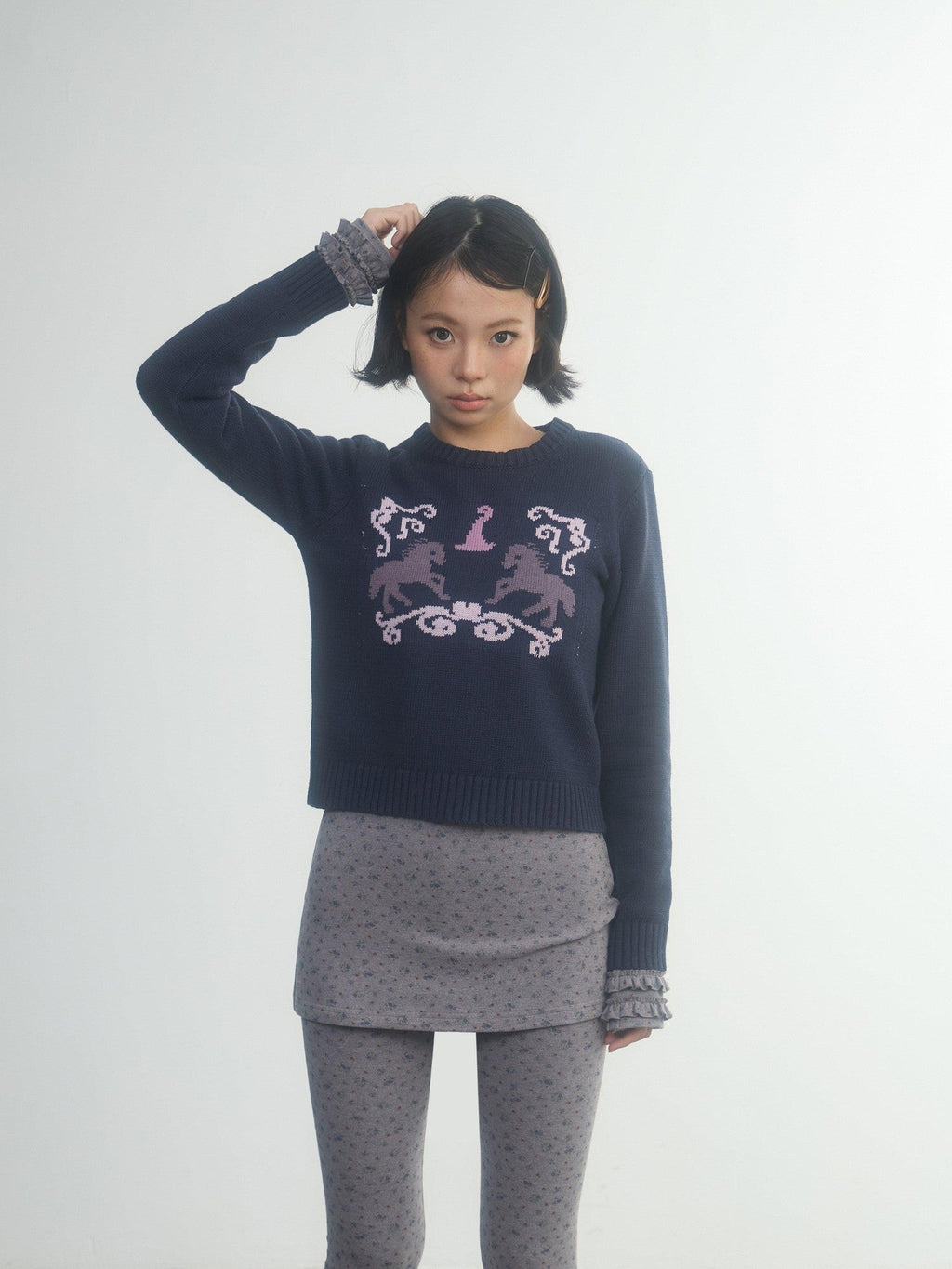 Retro Fairy Tale Pony Intarsia Knit Women'S Cotton Acrylic Blend Sweaters