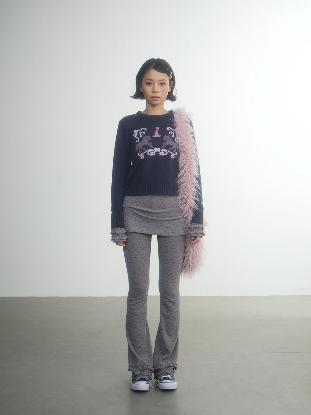 Retro Fairy Tale Pony Intarsia Knit Women'S Cotton Acrylic Blend Sweaters