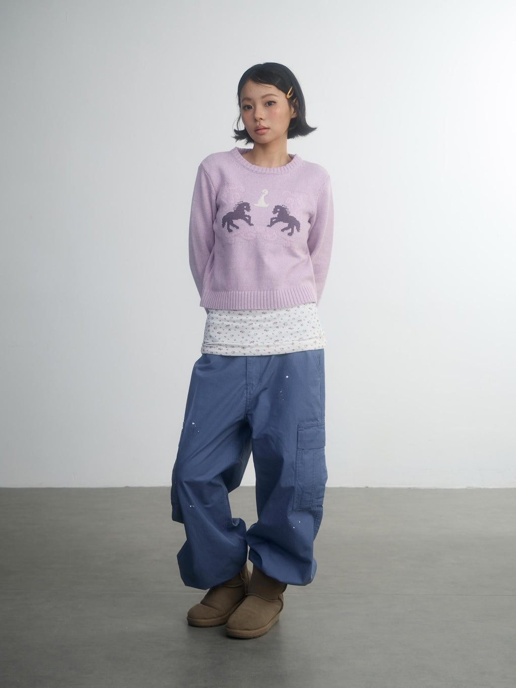 Retro Fairy Tale Pony Intarsia Knit Women'S Cotton Acrylic Blend Sweaters