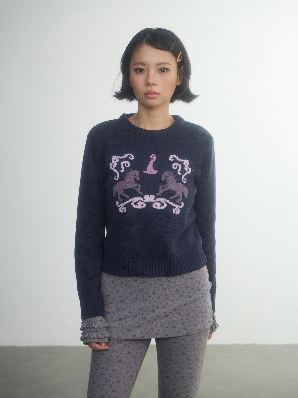 Retro Fairy Tale Pony Intarsia Knit Women'S Cotton Acrylic Blend Sweaters