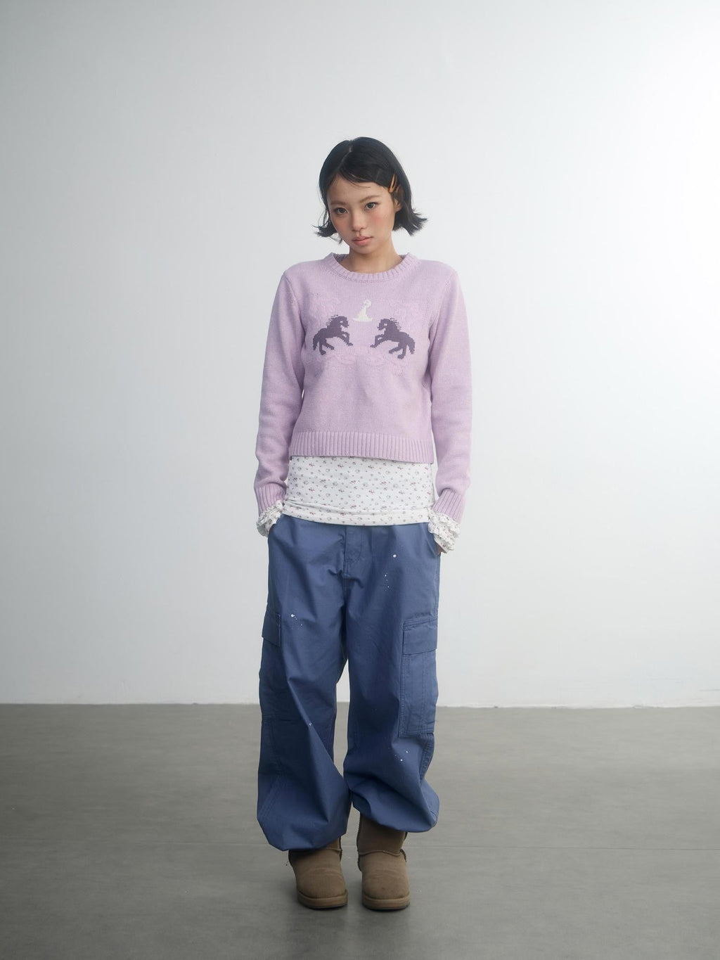 Retro Fairy Tale Pony Intarsia Knit Women'S Cotton Acrylic Blend Sweaters