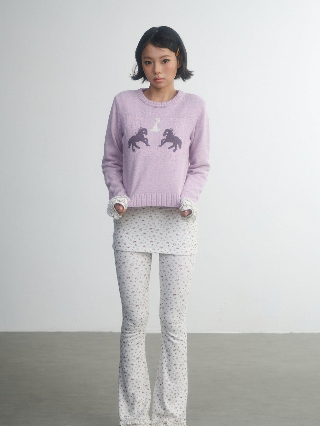 Retro Fairy Tale Pony Intarsia Knit Women'S Cotton Acrylic Blend Sweaters