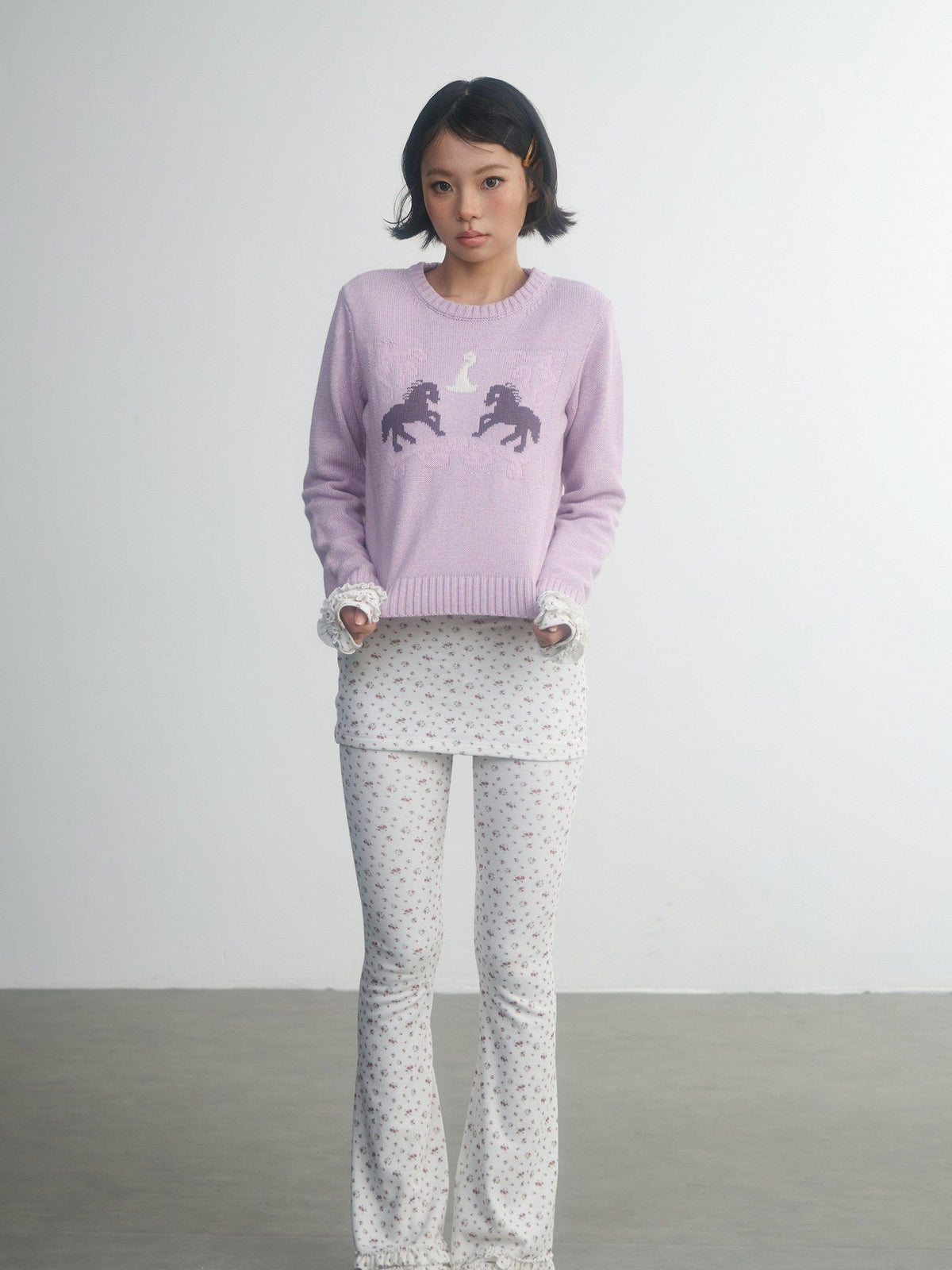 Retro Fairy Tale Pony Intarsia Knit Women'S Cotton Acrylic Blend Sweaters