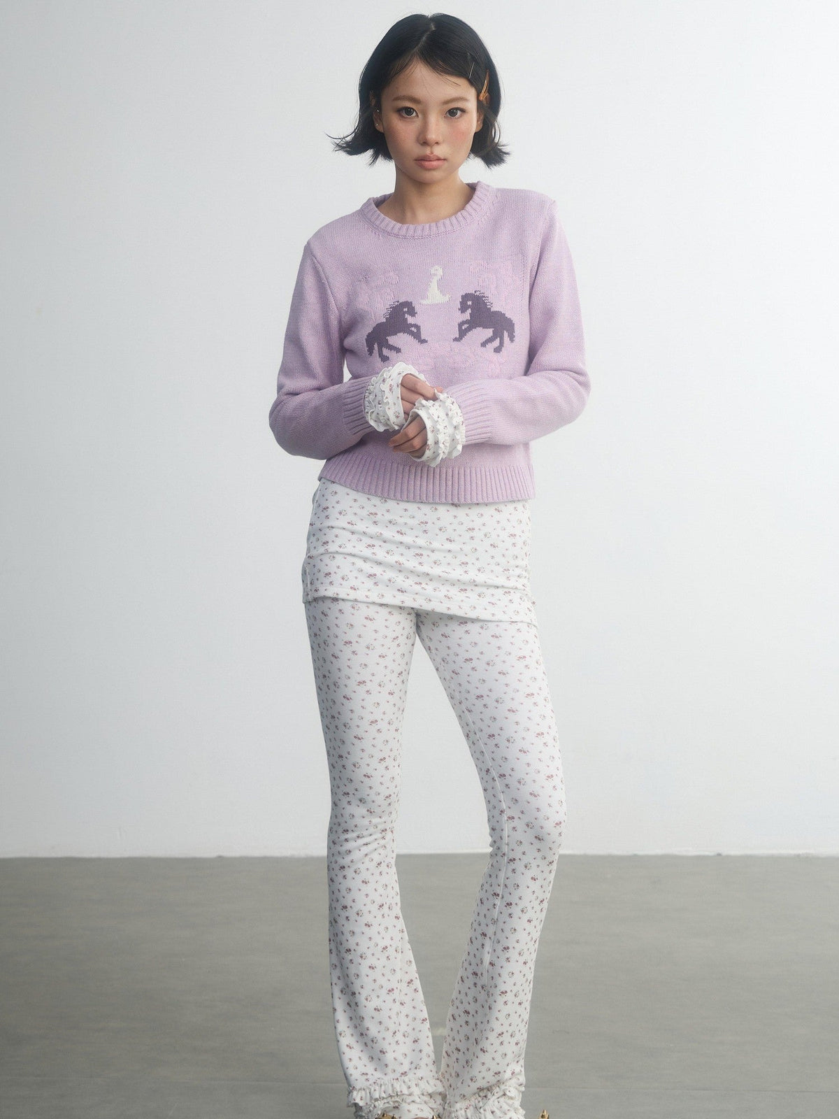 Retro Fairy Tale Pony Intarsia Knit Women'S Cotton Acrylic Blend Sweaters