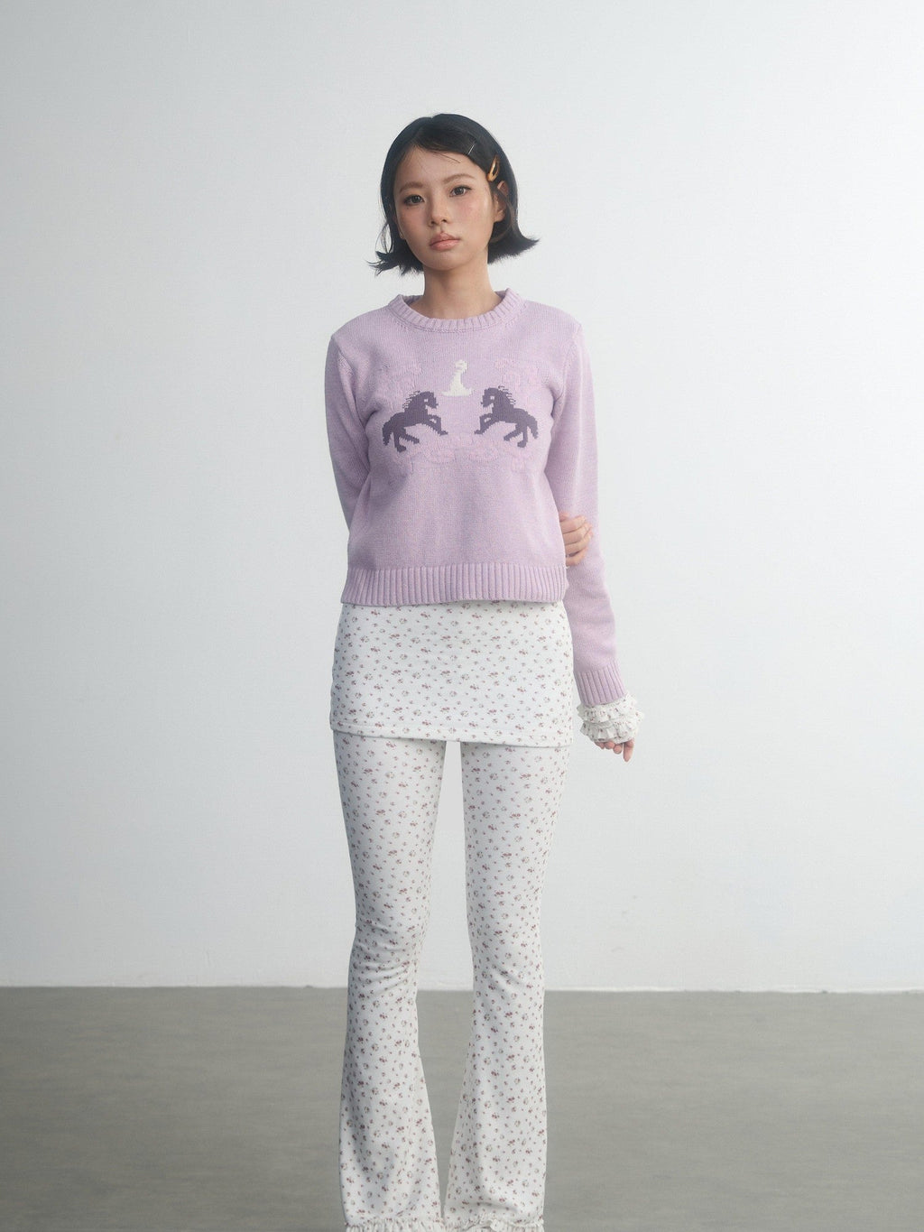 Retro Fairy Tale Pony Intarsia Knit Women'S Cotton Acrylic Blend Sweaters