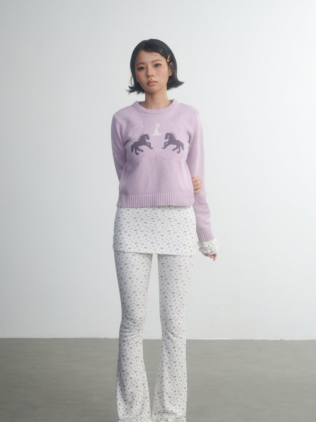 Retro Fairy Tale Pony Intarsia Knit Women'S Cotton Acrylic Blend Sweaters