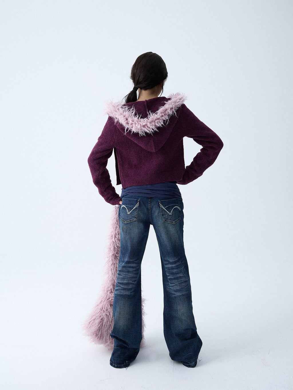 Soft Knitted Vintage Hooded Fur Collar Women'S Acrylic Wool Blend Cardigans