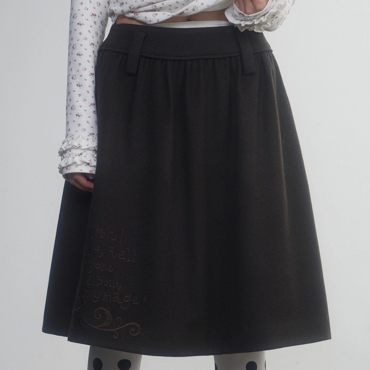 Vintage Fairy Tale Embroidered Layered Women'S Wool Tweed Midi Skirts
