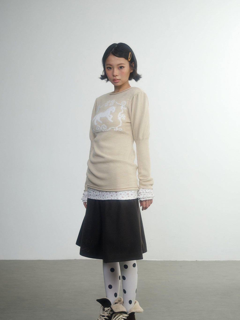 Vintage Fairy Tale Embroidered Layered Women'S Wool Tweed Midi Skirts