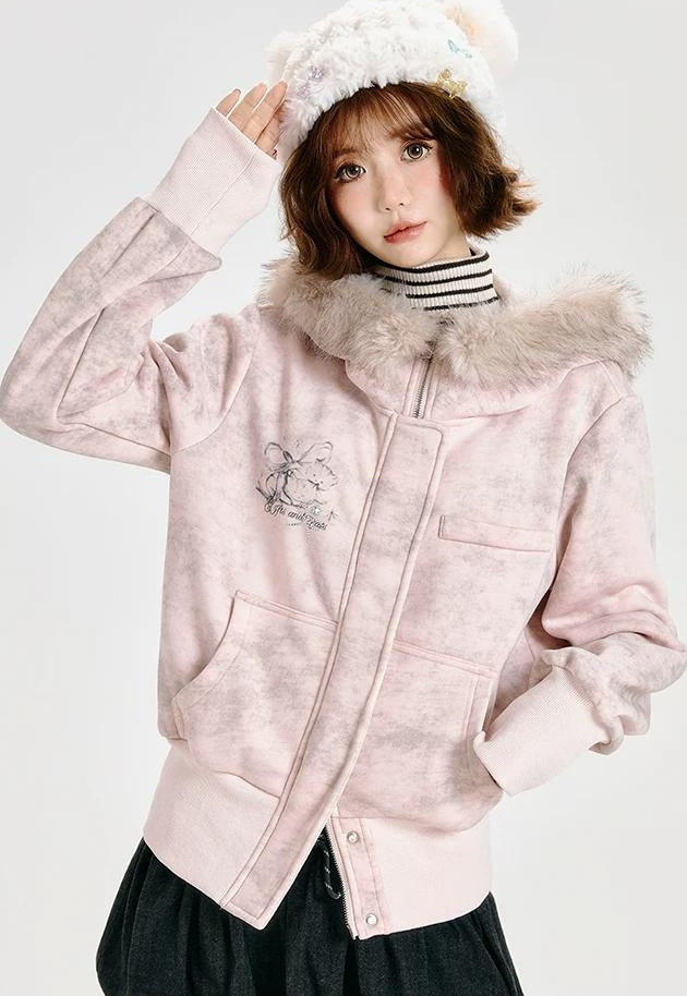 Girlyhalo |  PINK HOODED CARDIGAN SWEATSHIRT【ID:TN00006】