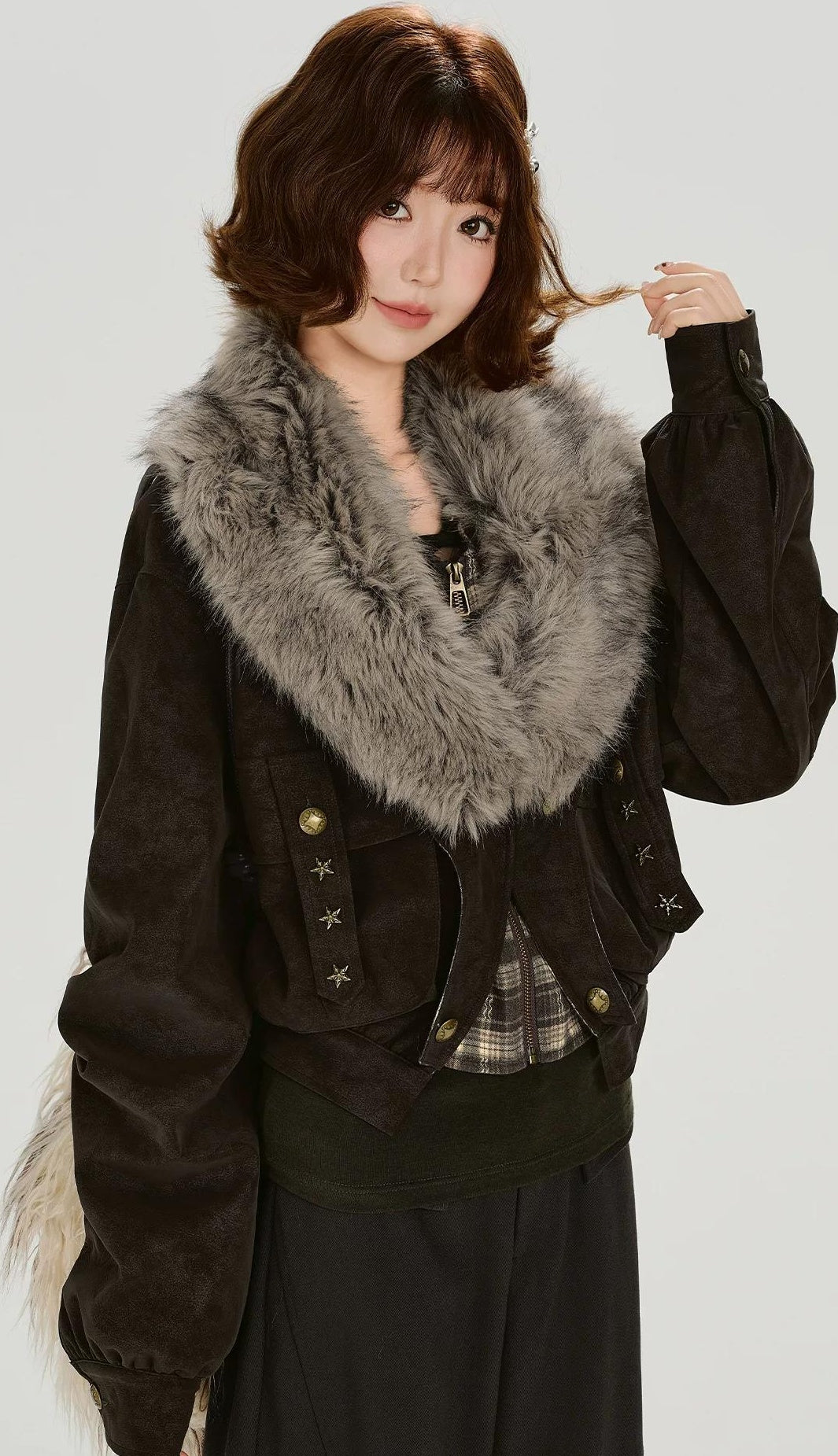 Girlyhalo |  RETRO FUR COLLAR COAT【ID:TN00015】