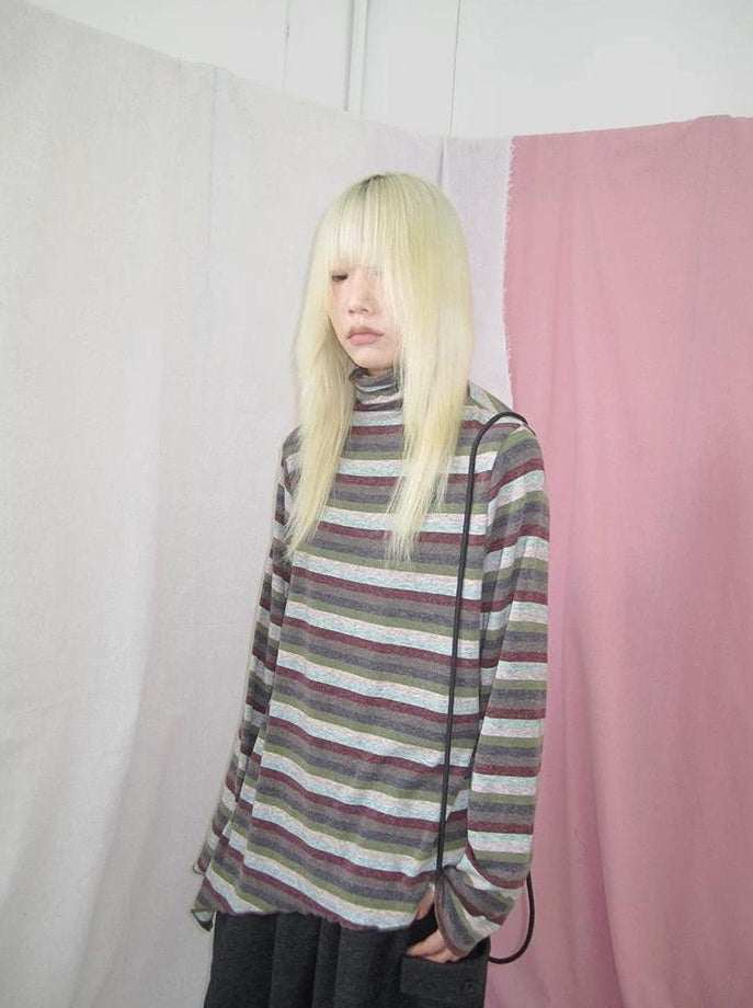 3months | HIGH NECK STRIPED TOP【ID:TN00052】
