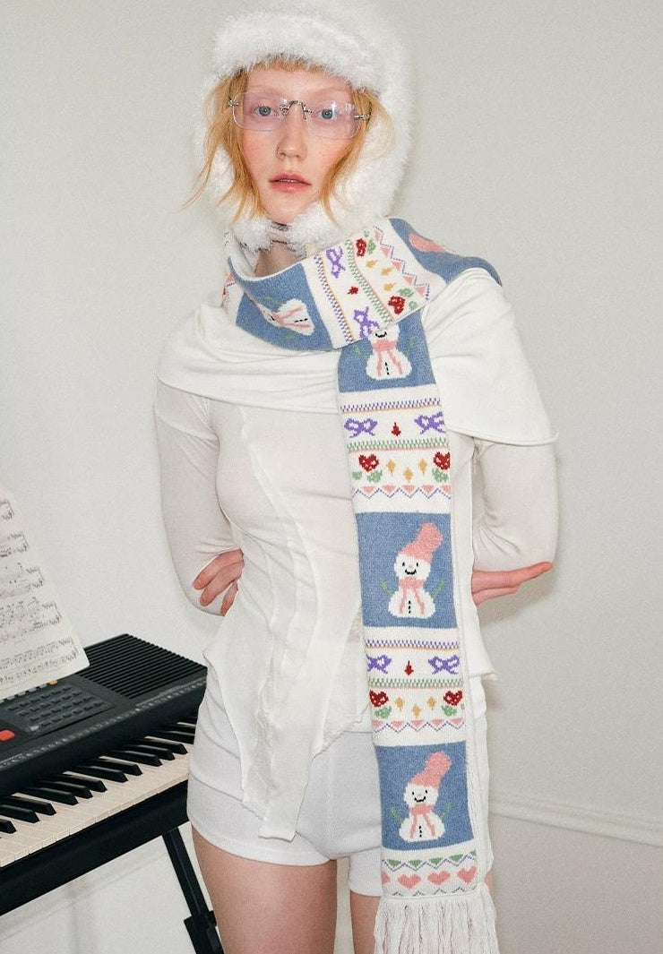 TRIA SELECT | WINTER SNOWMAN EMBROIDERED SCARF【ID:TN00079】