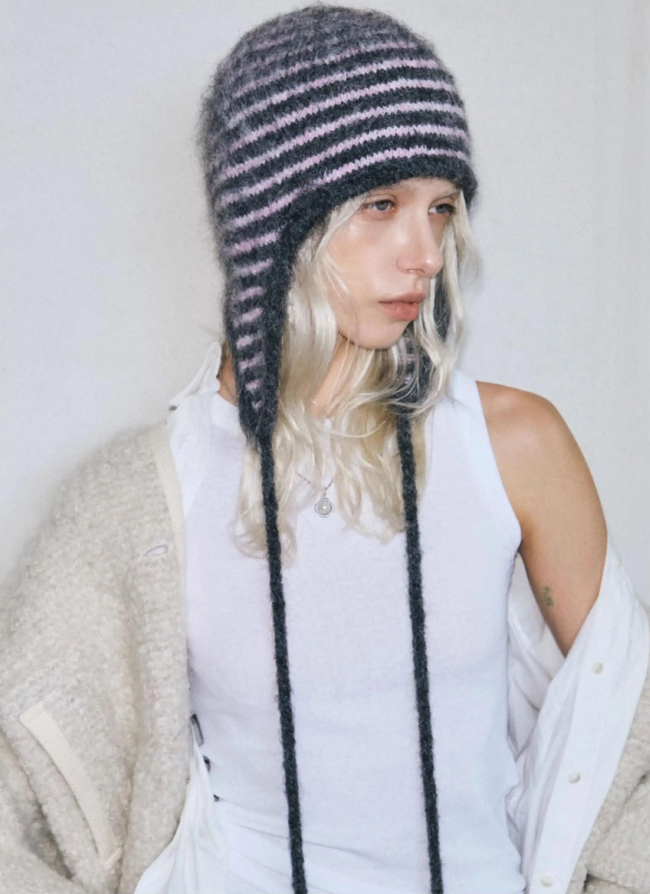 TRIA SELECT | KNITTED STRIPE EAR PROTECTION CAP【ID:TN00089】