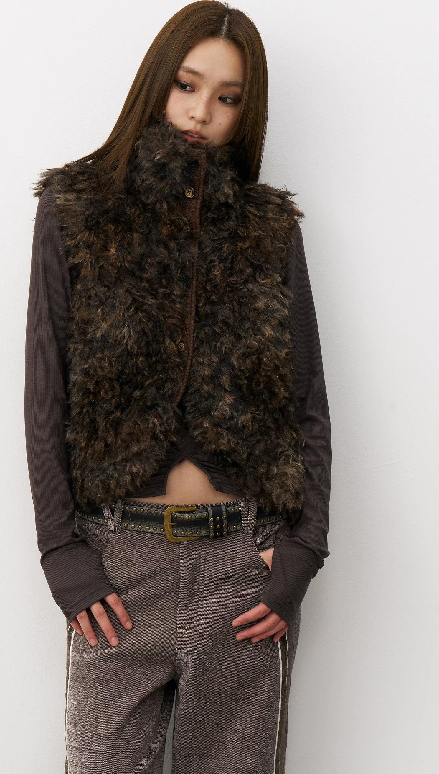 THELIGHT | PLUSH VELVET SPLICING VEST【ID:TN00117】