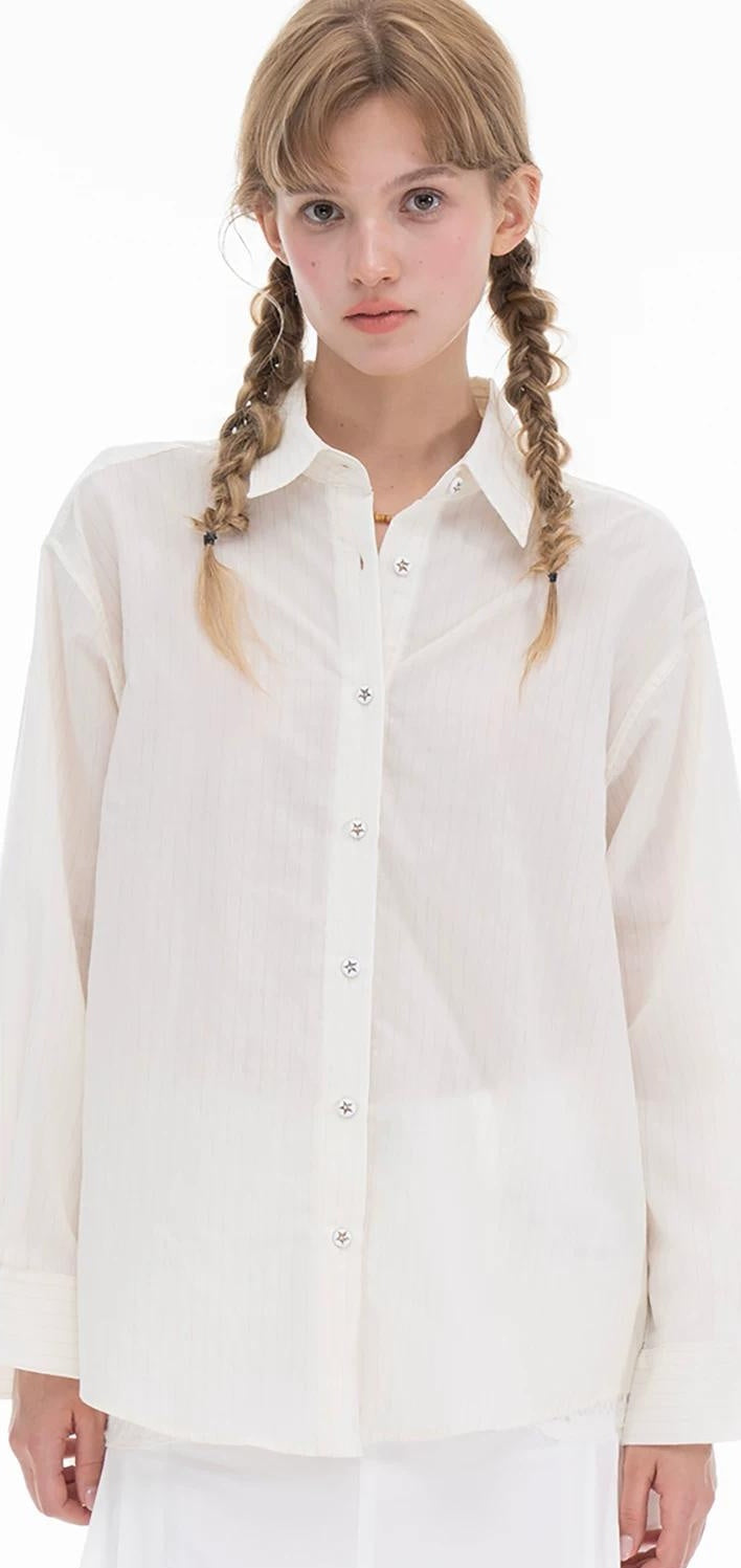 THELIGHT | SLEEK STRIPE DRILLED LONG SLEEVE SHIRT【ID:TN00113】