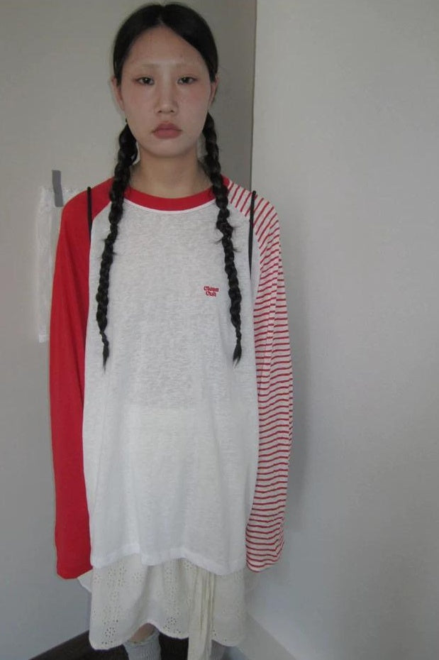 3months | SUMMER STRIPED T-SHIRT WITH SHEER SLEEVES【ID:TN00042】