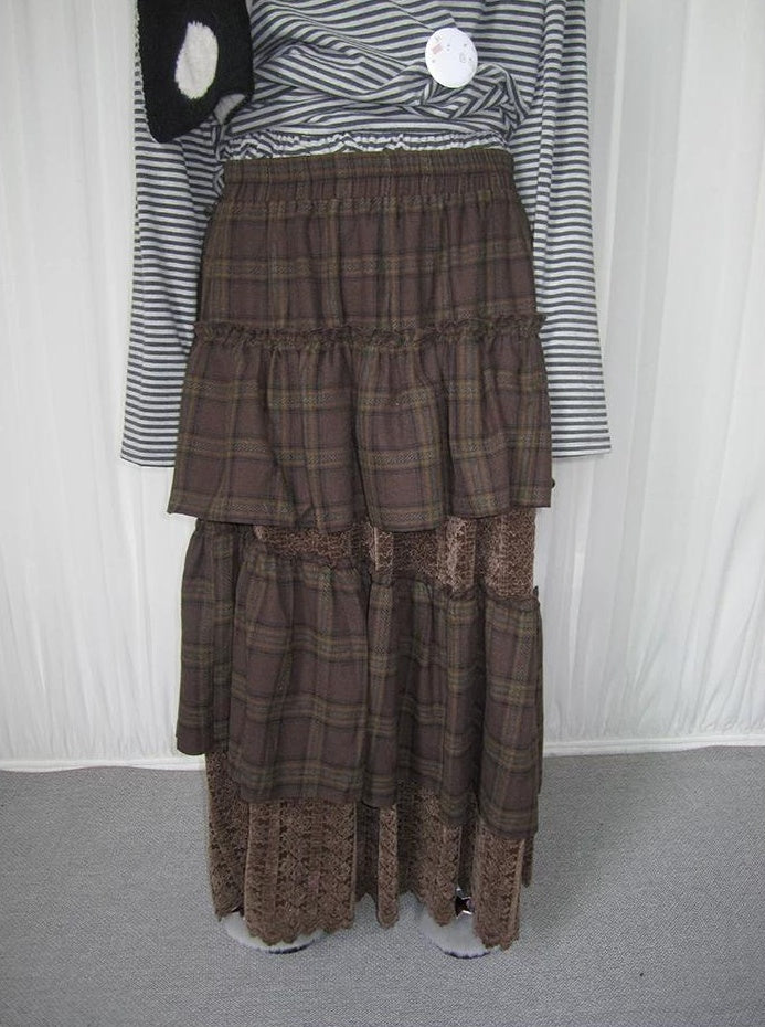 3months | PLAID LACE MAXI SKIRT【ID:TN00051】