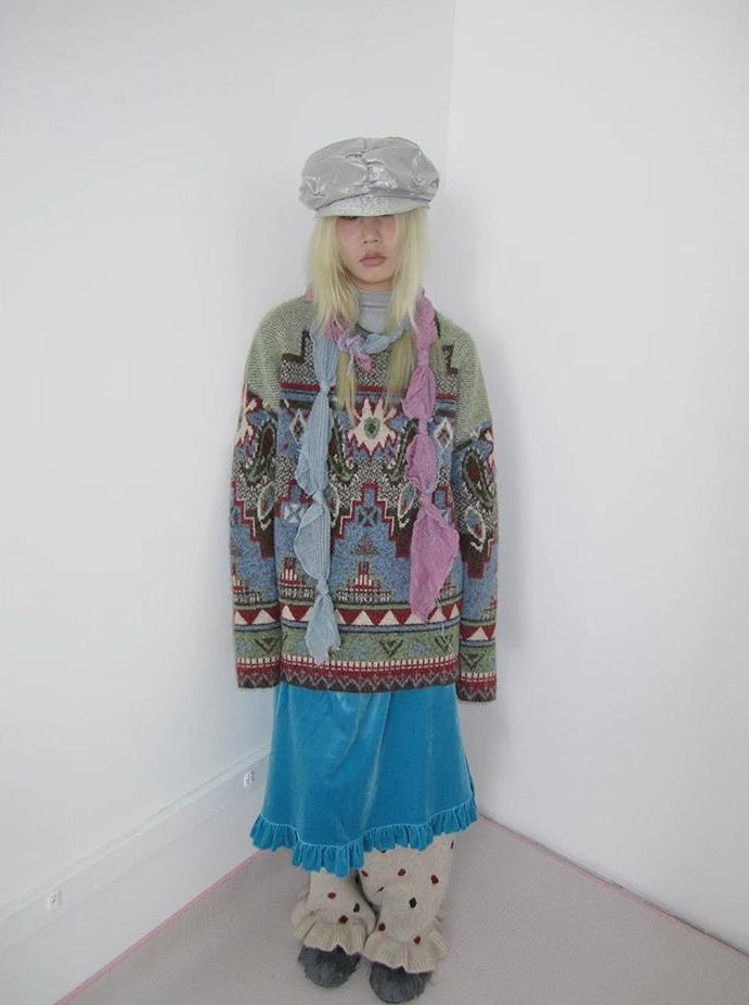3months | RETRO GEOMETRIC KNIT SWEATER【ID:TN00063】