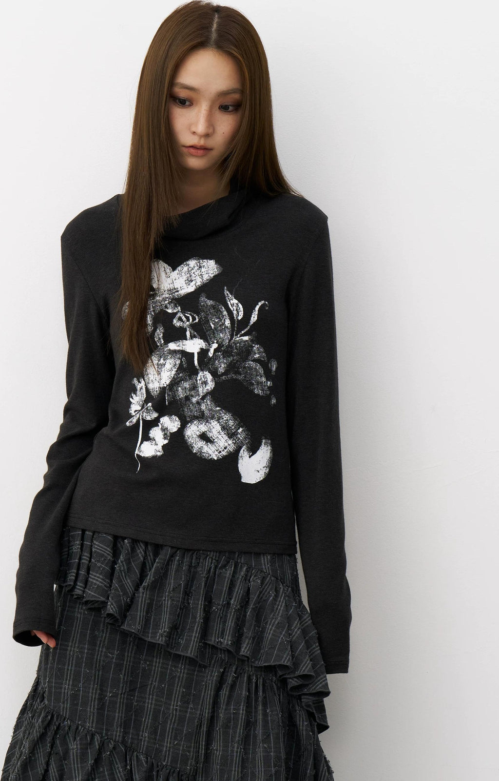THELIGHT | FLORAL PRINT HIGH NECK T-SHIRT【ID:TN00105】