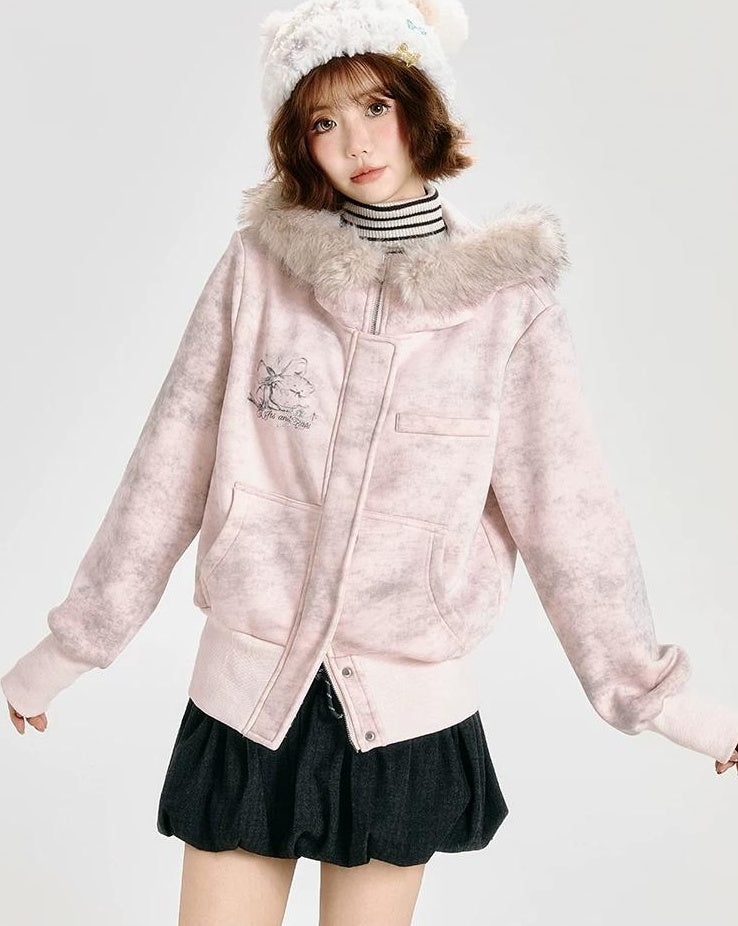 Girlyhalo |  PINK HOODED CARDIGAN SWEATSHIRT【ID:TN00006】