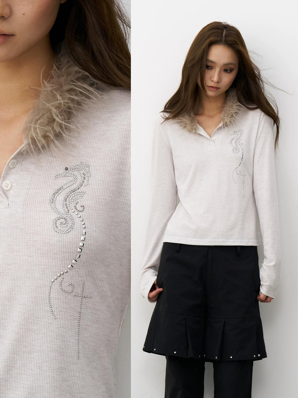 THELIGHT | VINTAGE HENLEY COLLAR TOP【ID:TN00103】