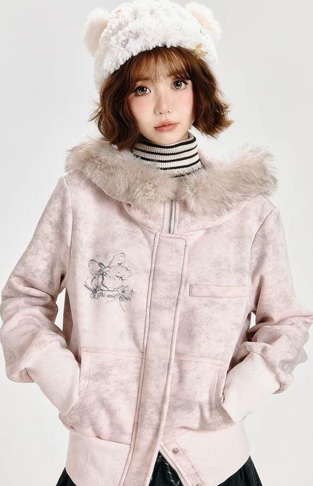 Girlyhalo |  PINK HOODED CARDIGAN SWEATSHIRT【ID:TN00006】