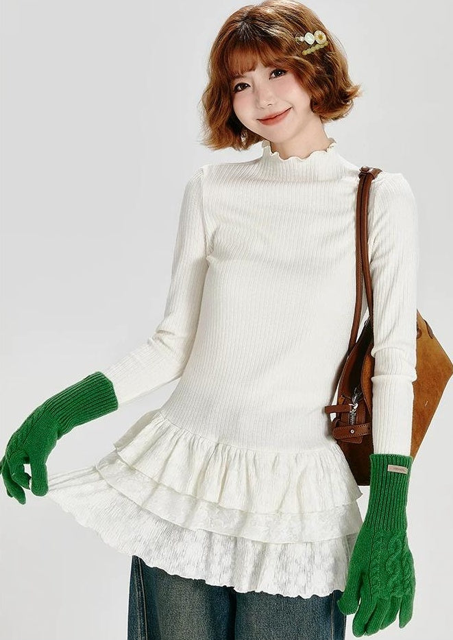 Girlyhalo |  LACE LAYERED HIGH-NECK T-SHIRT【ID:TN00010】