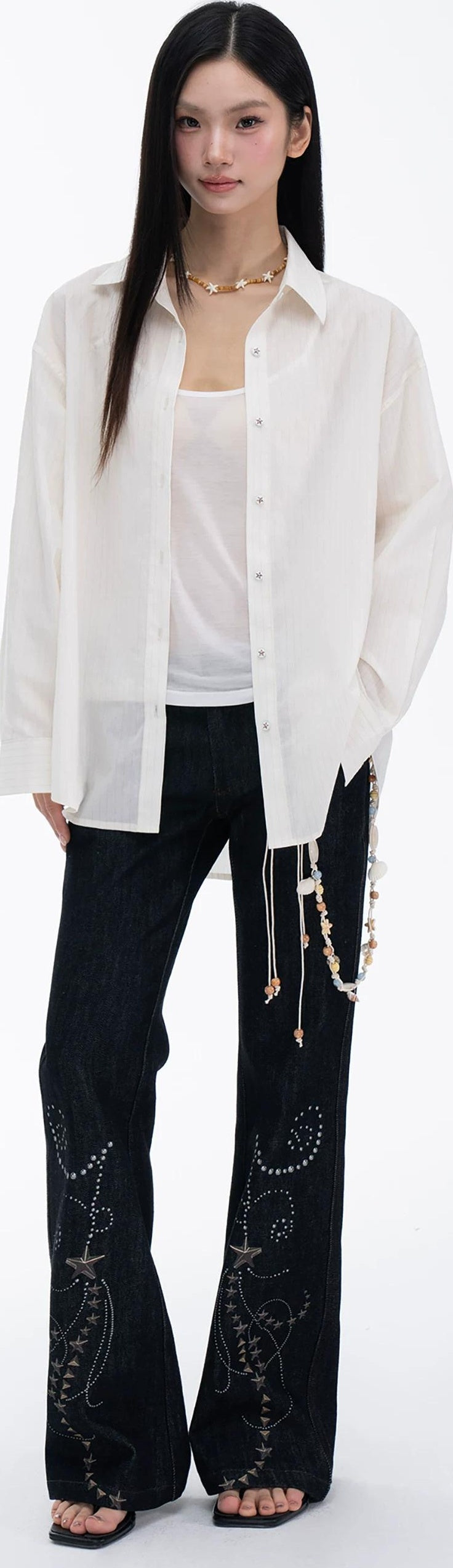 THELIGHT | SLEEK STRIPE DRILLED LONG SLEEVE SHIRT【ID:TN00113】